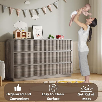 Dresser for Bedroom with 9 Drawers, Fluted Chest of Drawers with Round Curved - Image 5