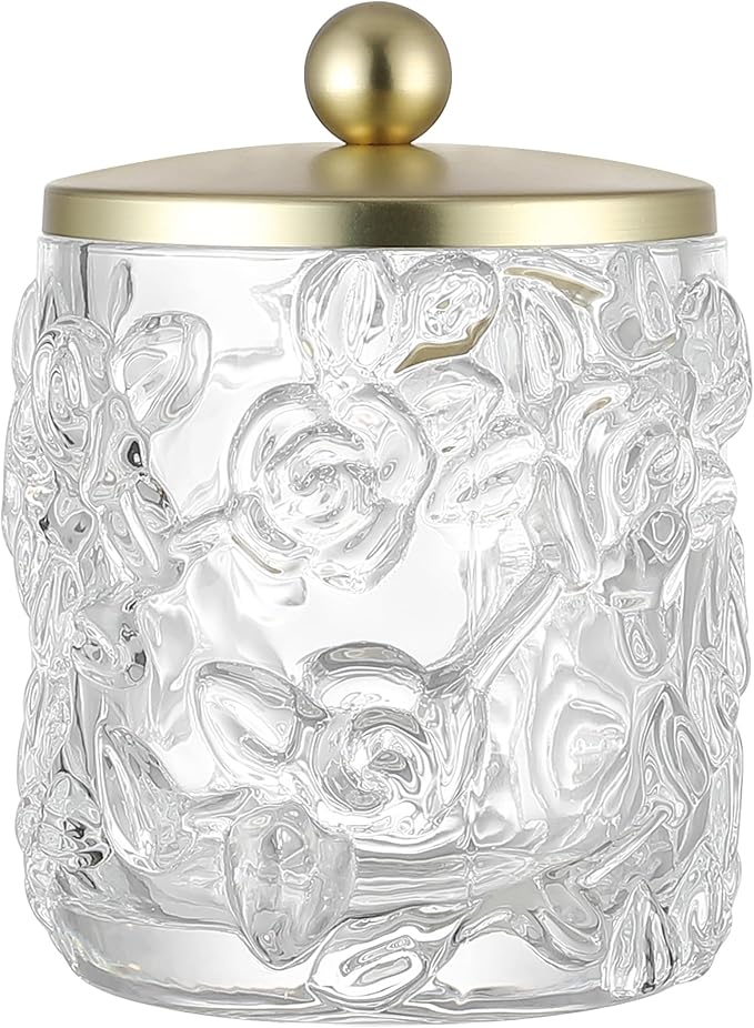 Clear Transparent Apothecary Floral Embossed Glass Jar by IndecorHome