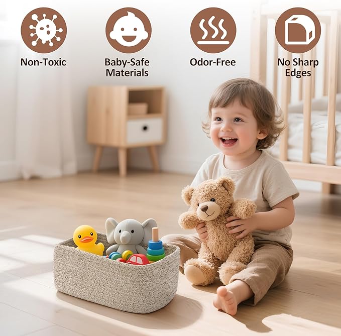5-Pack Small Woven Rope Storage Baskets, 2 Sizes Organizer Bins | Fabric Cube - Image 4