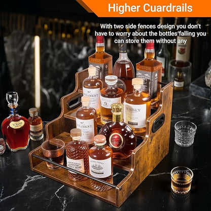 2 Pack 4-Tier Liquor Bottle Display Shelf, 16-Inch Wooden Bar Shelves - Image 9
