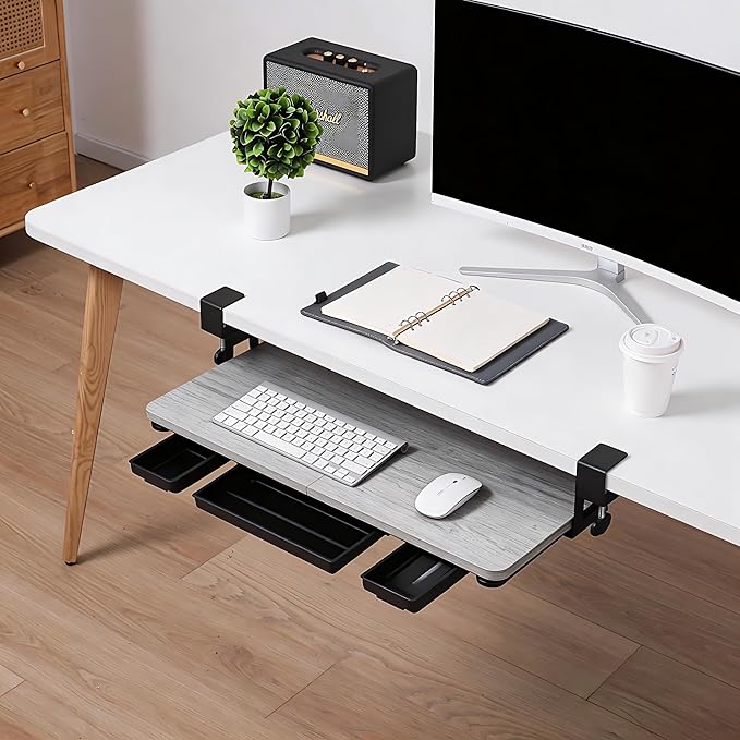 Keyboard Tray Under Desk with Drawer, 26.77" X 11.81" Keyboard Tray Large Size - Image 4