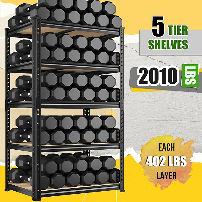 Set of 2 Storage Shelves 27.7"W Metal Shelving 2010LBS Garage Shelving Heavy - Image 4