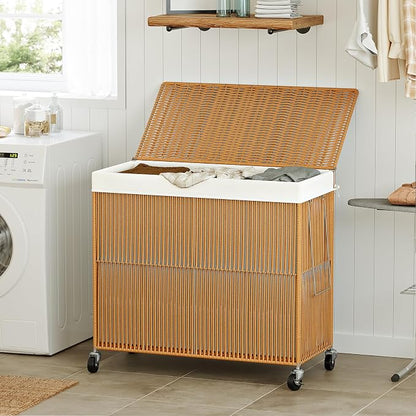 WOWLIVE Laundry Hamper with Wheels, 160L Handwoven Rolling Laundry Basket 3 - Image 2