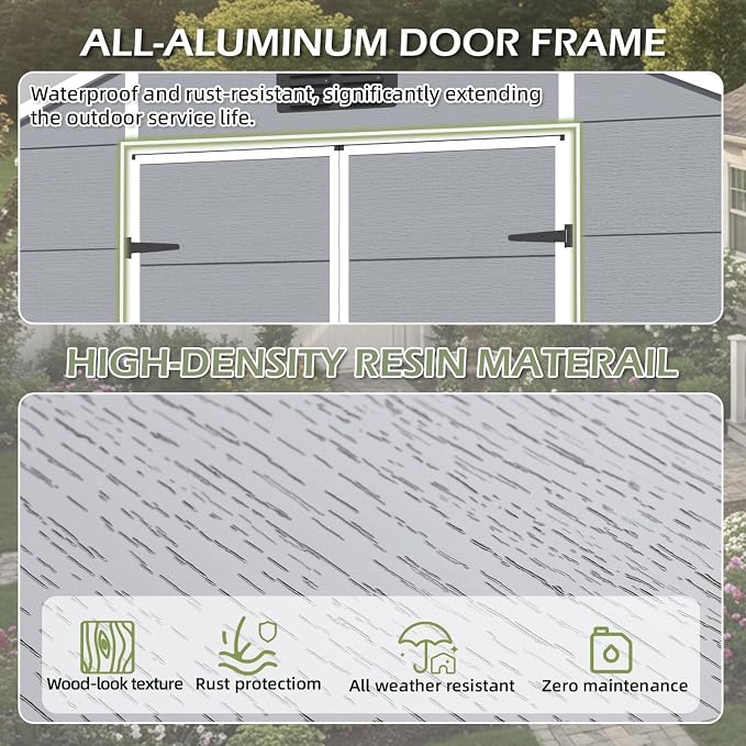 8 x 6 FT Plastic Storage Shed, Resin Garden Shed - Image 6
