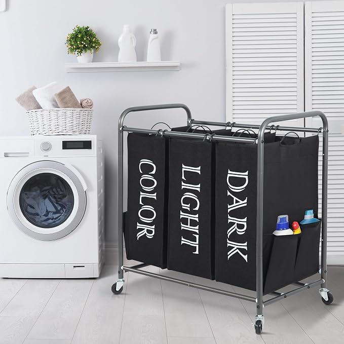 STORAGE MANIAC 3 Section Laundry Sorter, 35.9 Gal Laundry Hamper Cart - Image 8