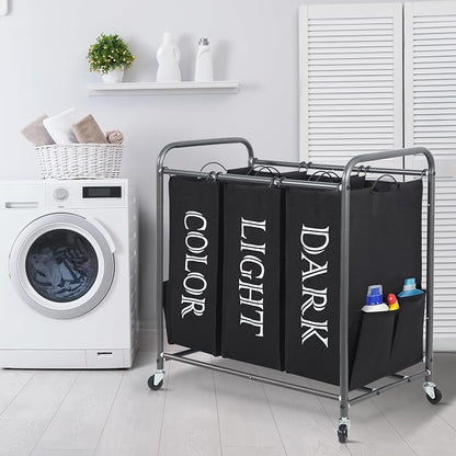 STORAGE MANIAC 3 Section Laundry Sorter, 35.9 Gal Laundry Hamper Cart - Image 8