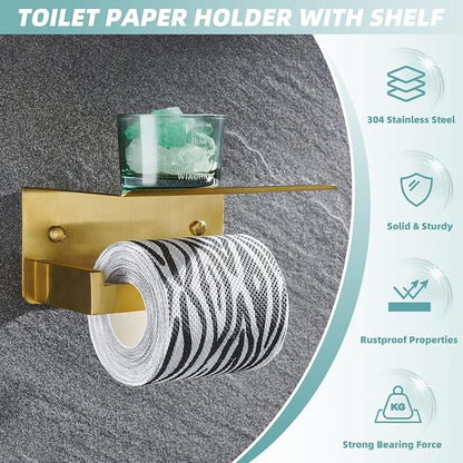 Toilet Paper Holder with Shelf Brushed Gold, APLusee SUS 304 Stainless Steel - Image 7