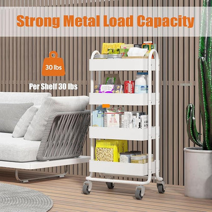 4 Tier Metal Rolling Cart with Wheels, 4 Tier Utility Cart with Wheels - Image 4