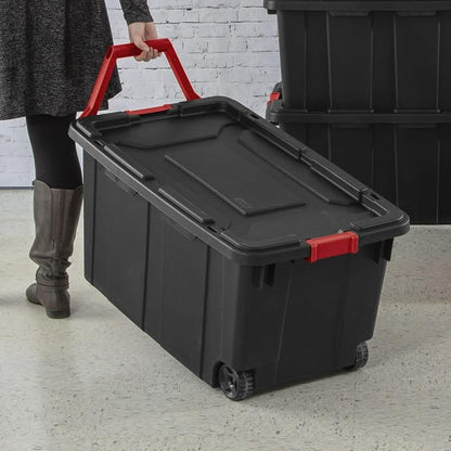 40 Gallon Wheeled Industrial Tote Plastic Black Set of 2 Plastic Storage Boxes - Image 9