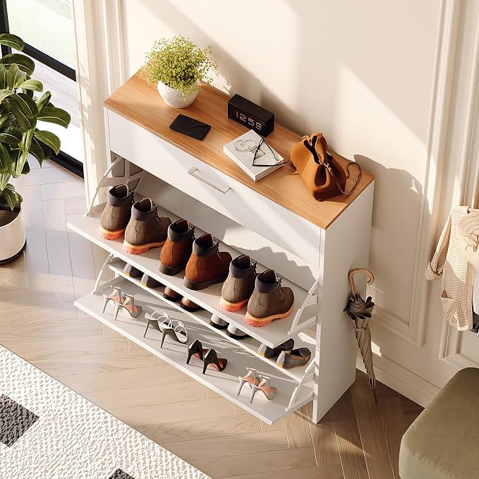VINGLI Set of 2 Shoe Cabinet for Entryway, Modern White Shoes Rack - Image 10