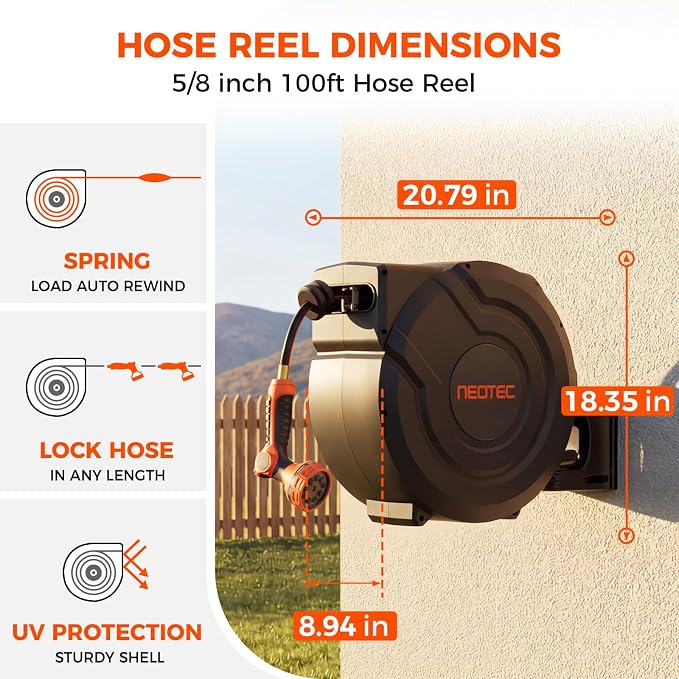 Upgraded Retractable Garden Hose Reel 5/8 inch x 100 ft Wall-Mounted 9 Pattern - Image 3