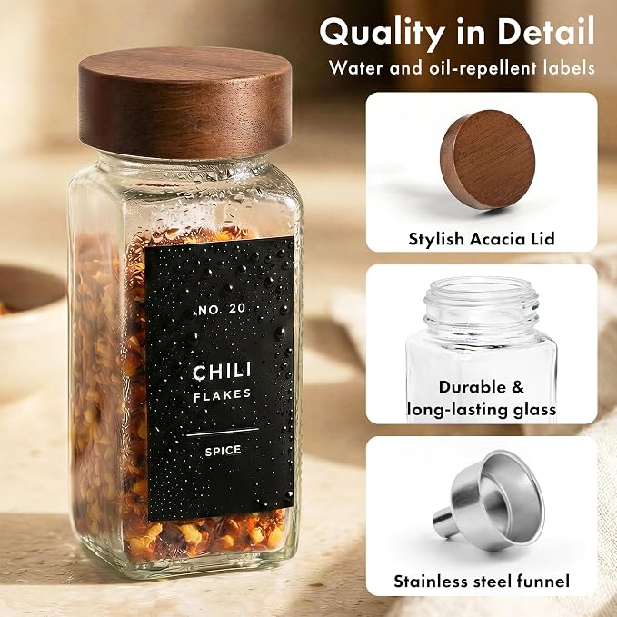 EDELHAUS Glass Spice Jars with Label, 36x Acacia Wooden Lids - Image 9