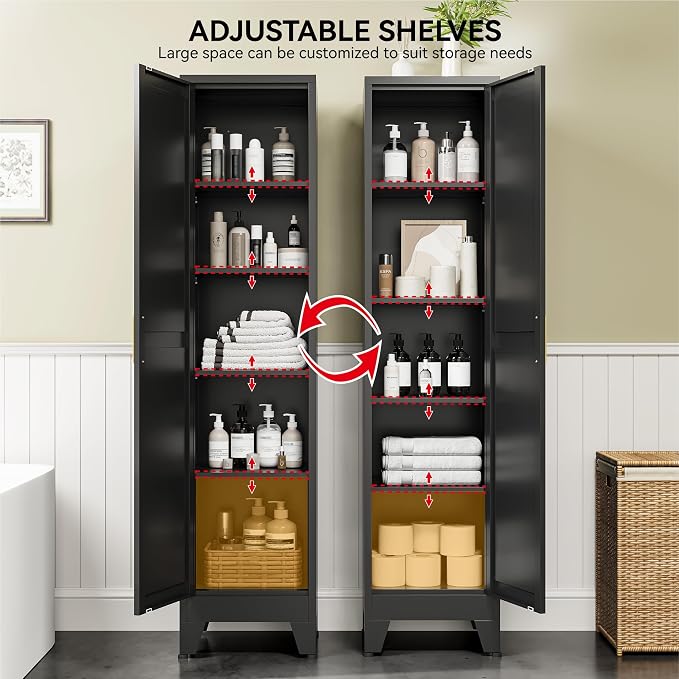 COFaR 67" Metal Pantry Cabinet, Slim Freestanding Cupboard - Image 5