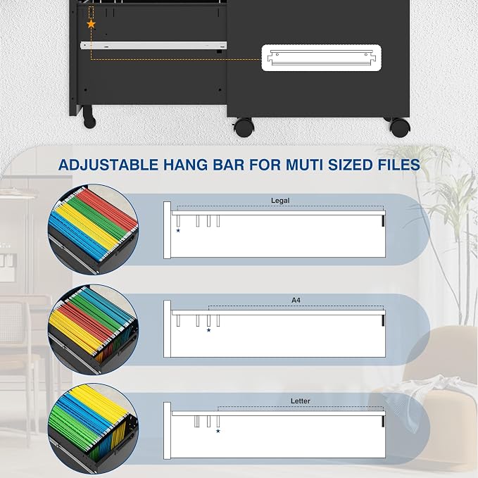 3 Drawer Vertical File Cabinet, Mobile Filling Cabinets - Image 4