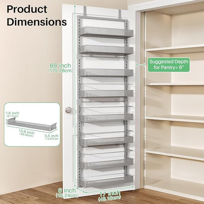 SNTD 8 Tiers Over the Door Organizer, Height Adjustable Spice Rack, Dense Mesh - Image 2