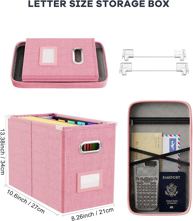 File Organizer With Lid, Hanging Filing Box With Mesh Pocket, Document Organizer - Image 2