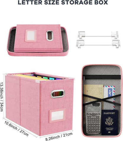 File Organizer With Lid, Hanging Filing Box With Mesh Pocket, Document Organizer - Image 2