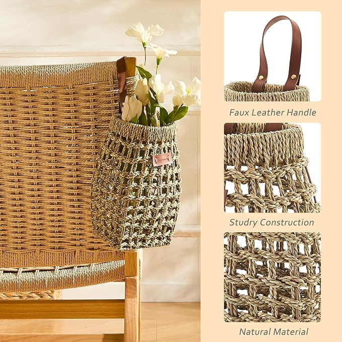 Woven Front Door Basket Water Hyacinth Wall Hanging Basket Decorative Boho - Image 4
