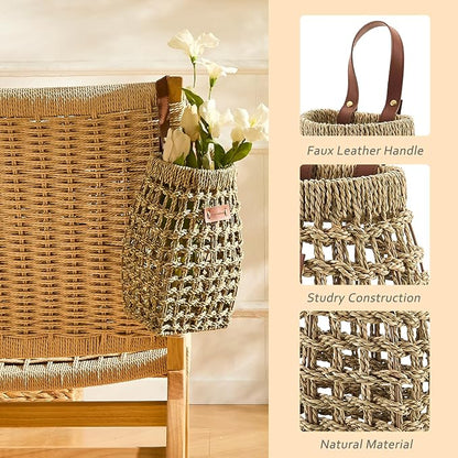 Woven Front Door Basket Water Hyacinth Wall Hanging Basket Decorative Boho - Image 4