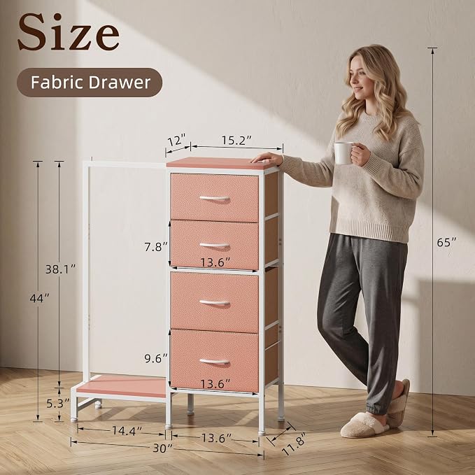 HIGDBFE Dresser with Hanging Rack, 4 Drawers Small Closet - Image 2