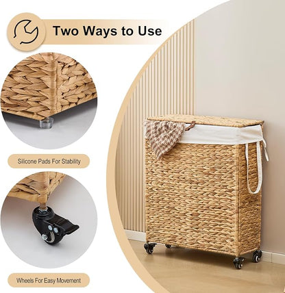 Rolling Laundry Hamper with Lid and Wheels, Slim Laundry Basket with Removable - Image 7