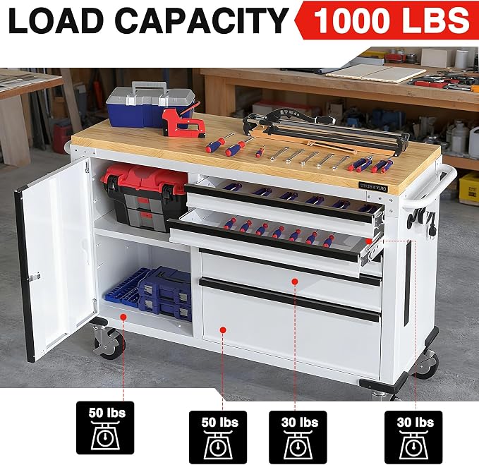 WORKPRO 52" x 20" 5-Drawer & 1-Door Rolling Tool Chest, Heavy Duty Tool Chest - Image 4