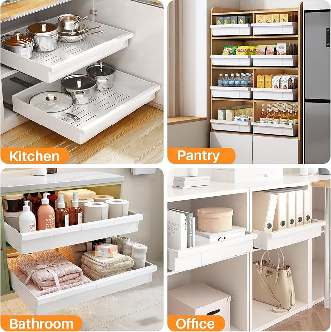Pull out Cabinet Organizer, Adjustable Full-Extension Adhesive Roll out Shelves - Image 9