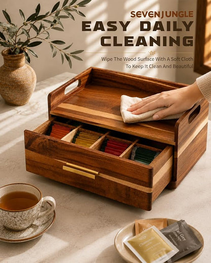 Acacia Wood Tea Bag Organizer for Countertop, Tea Holder Organizer - Image 4