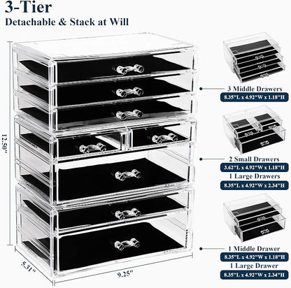 Sea Team 3-Tier Stackable Clear Makeup Organizer - Image 2
