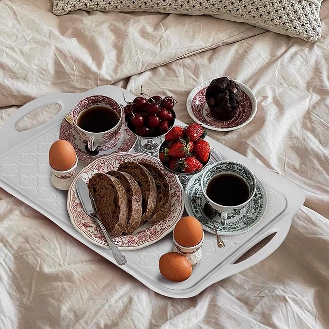 LEHAHA 17.25" x 12" Serving Trays Set of 2 White, Dinner Tray, Light Weight - Image 4
