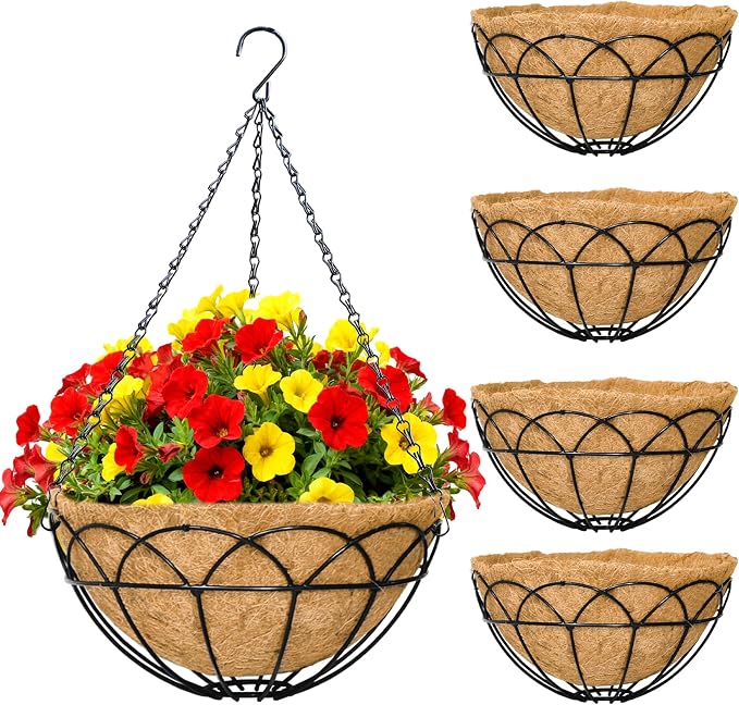 4 Pack 14 Inch Black Wire Hanging Planter by JFFLYIT
