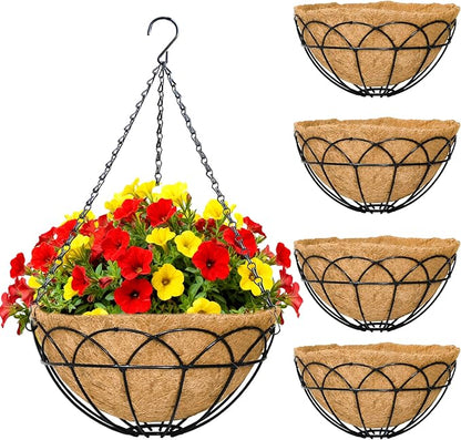 4 Pack 14 Inch Black Wire Hanging Planter by JFFLYIT