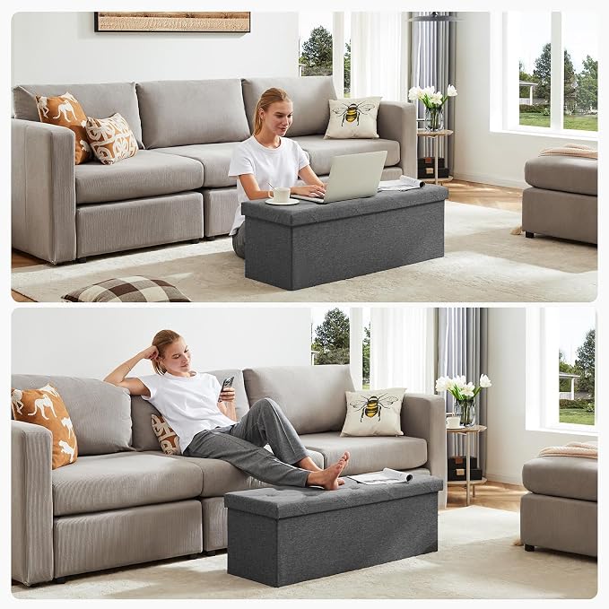 DUMOS 43 Inch Folding Storage Ottoman Bench, Large Ottoman - Image 6