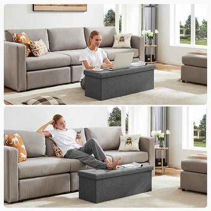 DUMOS 43 Inch Folding Storage Ottoman Bench, Large Ottoman - Image 6
