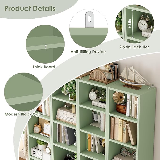 FOTOSOK Bookshelf Bookcase 8-Tier Narrow Bookshelf Tall CD Media Tower Rack | - Image 6