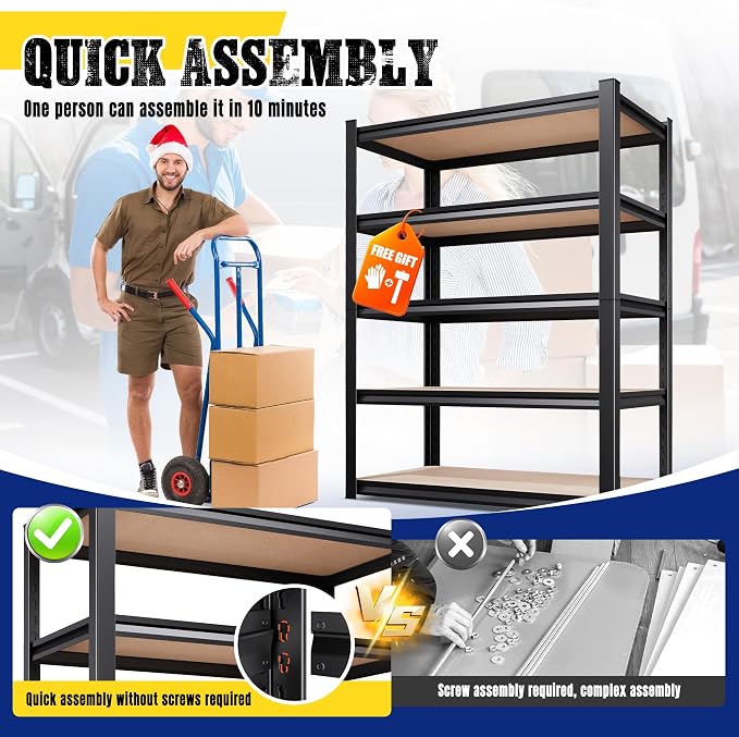 71"H x 28"W x 12"D Garage Shelving Unit, 5-Tier Heavy Duty Metal Storage - Image 6