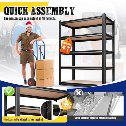 71"H x 28"W x 12"D Garage Shelving Unit, 5-Tier Heavy Duty Metal Storage - Image 6