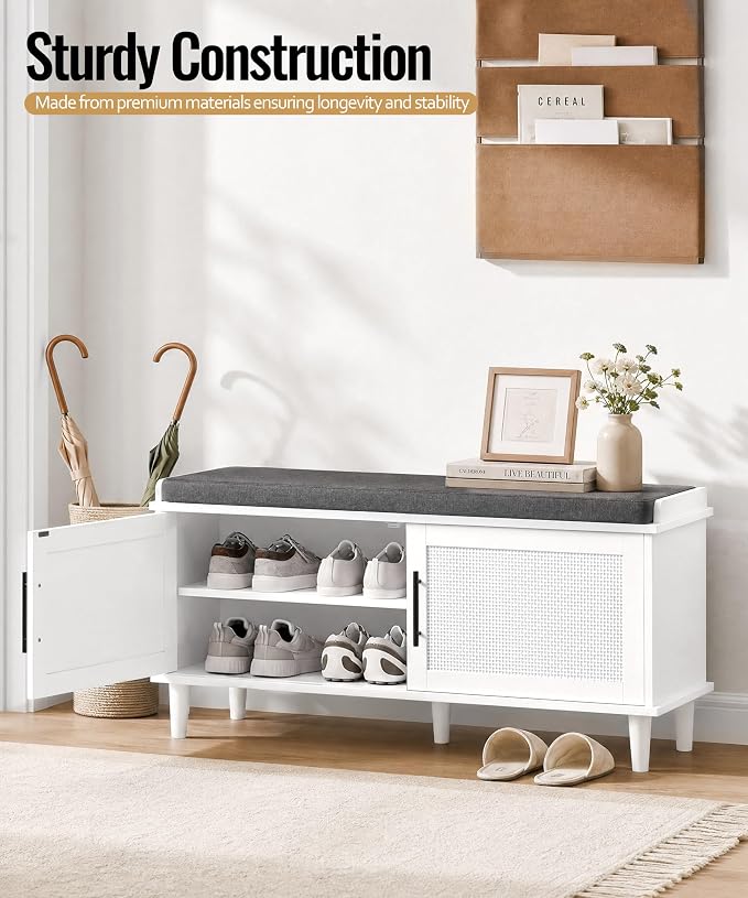 Akxomel Rattan Shoe Storage Bench - Image 2