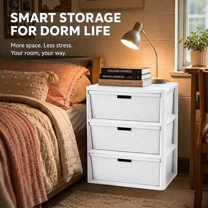 Wide 3-Drawer Plastic Storage Tower, Cross-Weave Floor Cabinet, tool-free - Image 8