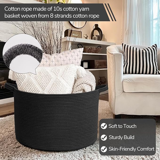 INDRESSME XXXLarge Blanket Basket 21.7" x 21.7" x 13.8" Woven Storage Baskets - Image 2