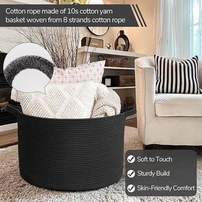 INDRESSME XXXLarge Blanket Basket 21.7" x 21.7" x 13.8" Woven Storage Baskets - Image 2