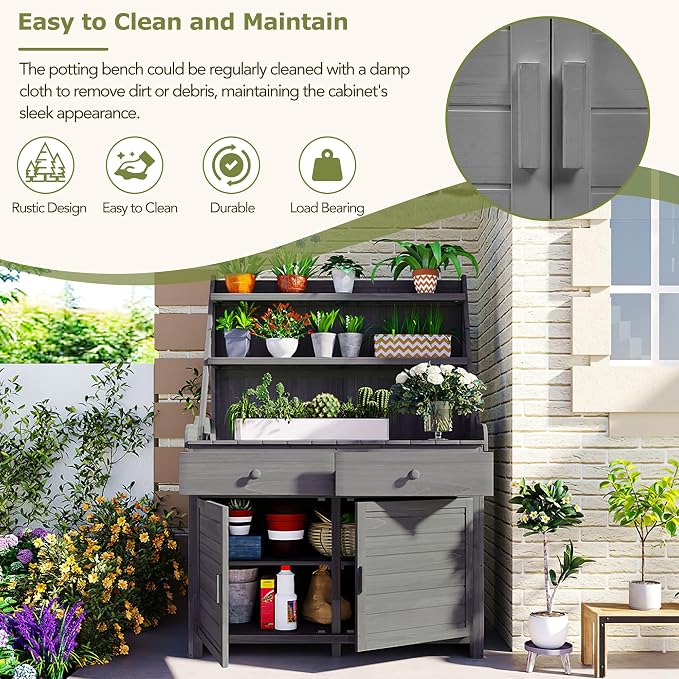 Merax Potting Bench Table with Cabinet and Open Shelves, Garden Potting Bench - Image 5