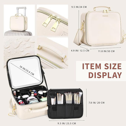 Travel Makeup Bag with Mirror and Light, Cosmetic Artist Organizer Case with - Image 3