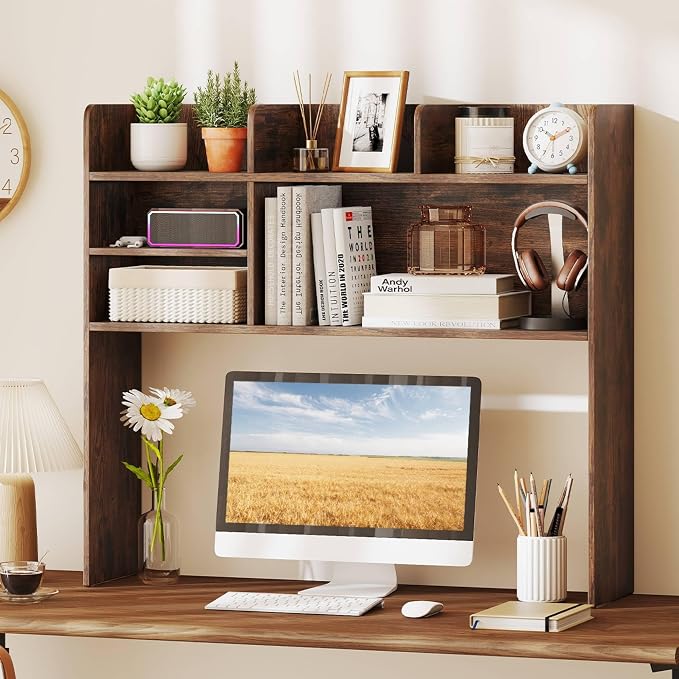 Tangkula Desktop Bookshelf for Computer Up to 32”, 37” Countertop Storage Hutch - Image 2