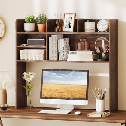 Tangkula Desktop Bookshelf for Computer Up to 32”, 37” Countertop Storage Hutch - Image 2