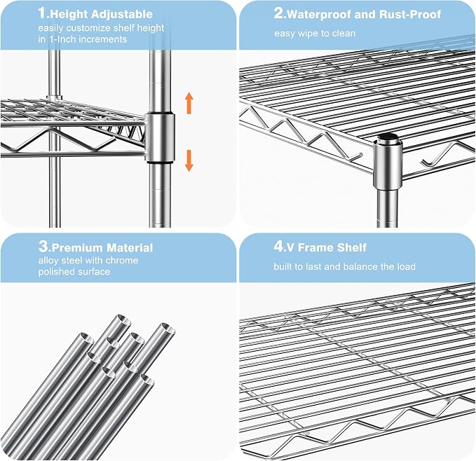 1-Tier Wire Shelf Rack, Single Metal Shelves Rack, 1 Tier Metal Shelf, Chrome | - Image 8