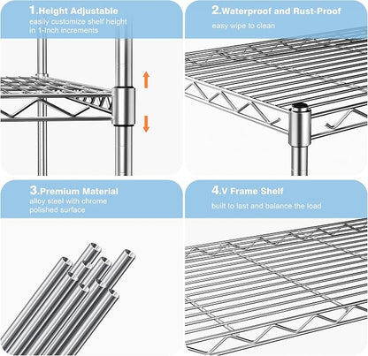 1-Tier Wire Shelf Rack, Single Metal Shelves Rack, 1 Tier Metal Shelf, Chrome | - Image 8