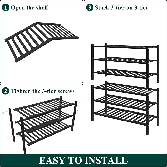 Smiry Bamboo Shoe Rack for Closet, 6 Tier Wooden Stackable Shoe Organizer - Image 6