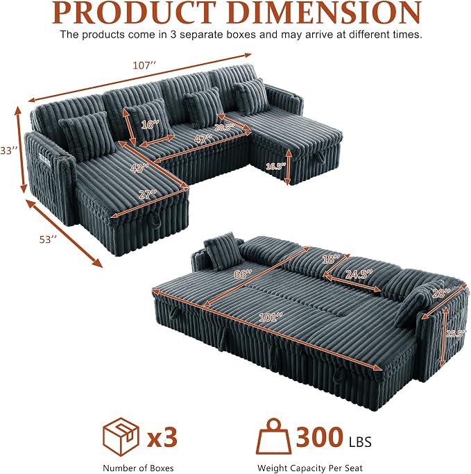 107'' Sectional Sleeper Sofa - Image 2