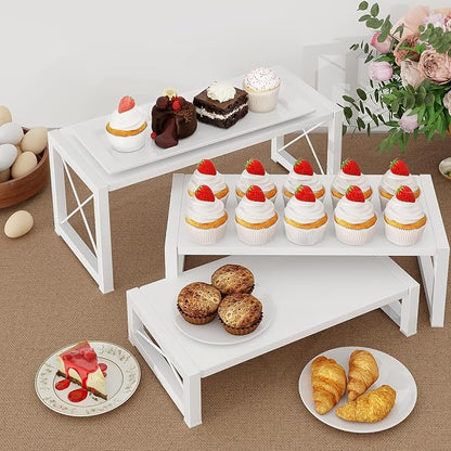 ELITEROO White 3-Tier Cupcake Stand & Wooden Display Riser, Dessert Stand - Image 9